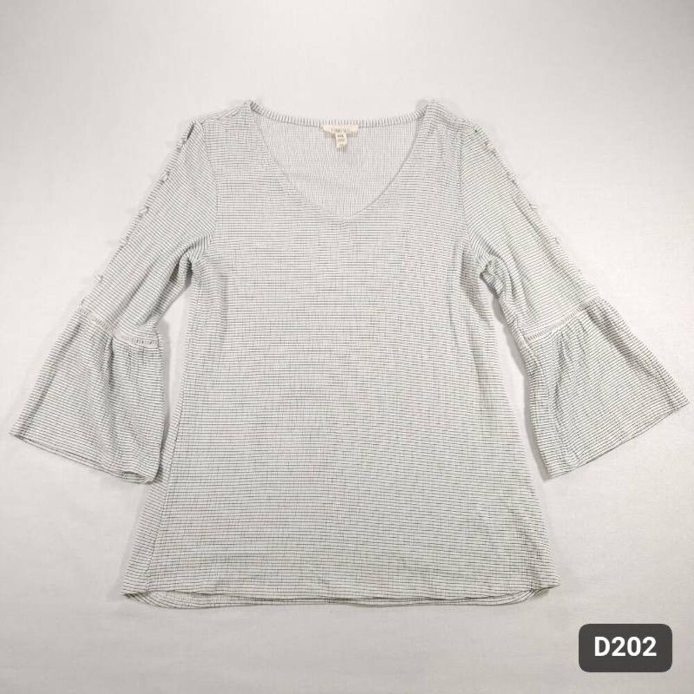 Como Blu Boho Bell Sleeve Tunic Top White Textured Stripe Size P/S Good Conditio